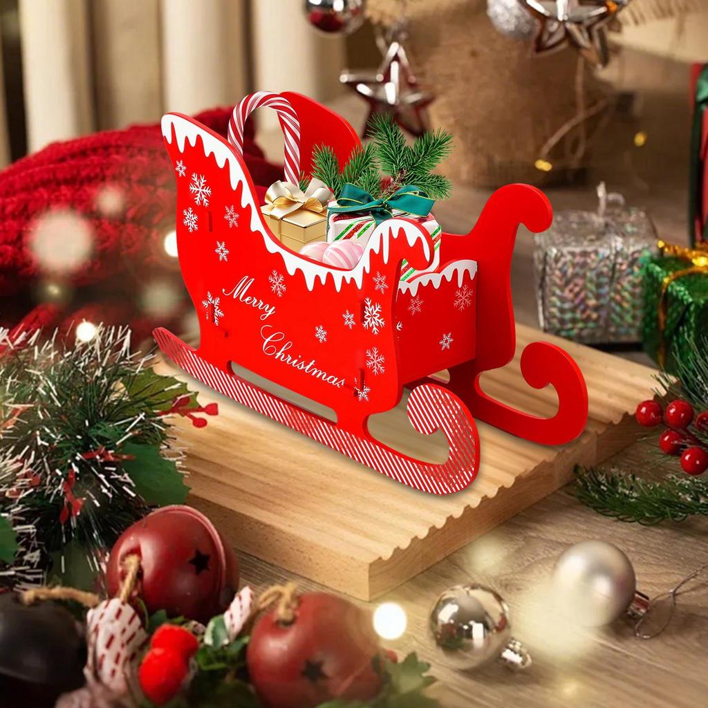 Santa Sleigh Festive Reusable Storage Decoration Christmas Sleigh Desk Top Decor For Outdoor Indoor Porch Outside Patio Lawn
