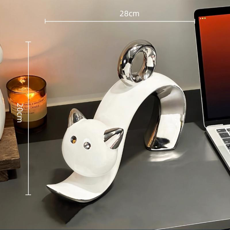 

Керамические поделки Имитация животной скульптуры Мультяшный кот Маленький котенок Серебристый Милые кошачьи фигурки Аксессуары для украшения дома