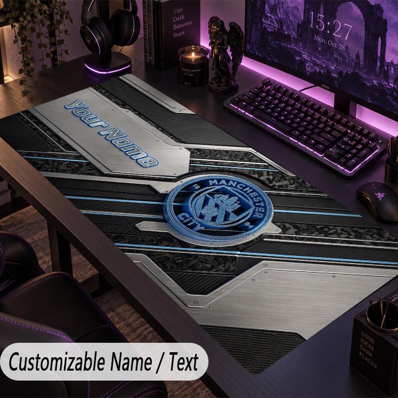 Custom Text Big Mousepad, Extended Desk Pad For Laptop Work GameManchester City