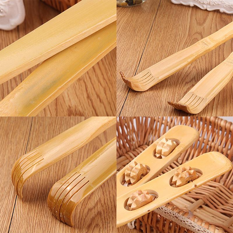 18" Handy Bamboo Massager Back Scratcher Wooden Body Stick Roller Itch Relaxer