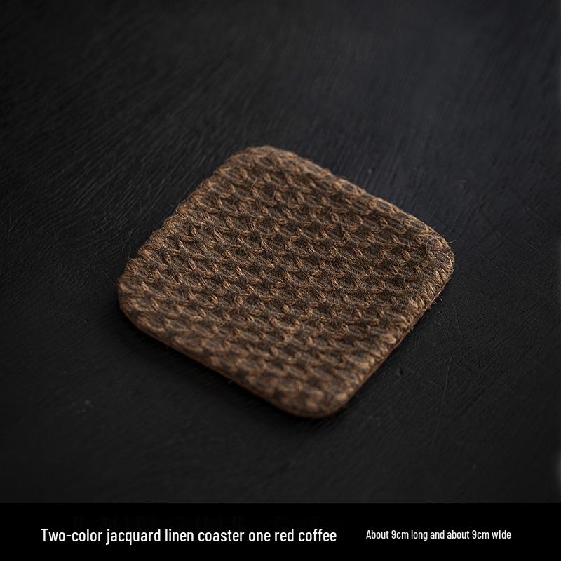 Two-Color Jacquard Tea Mat - Handmade Plant-Dyed Coaster, Retro Style Fabric Tea Coaster