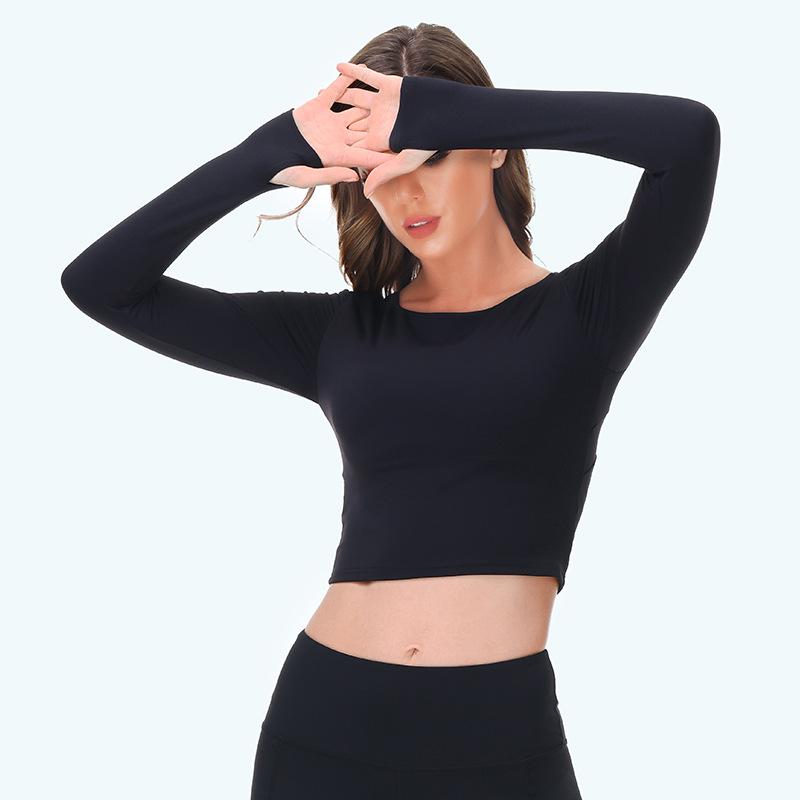 

Новый весенний нюдовый топ с длинным рукавом для йоги, утягивающий, укороченный, с нагрудными вкладышами для женщин L чёрный
