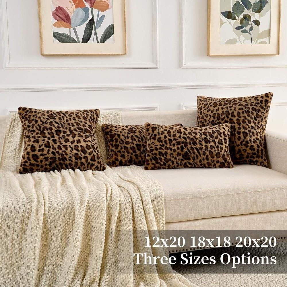 Leopard Print Throw Pillow Cover 45x45 Size Shaggy Pillow Case Faux Fur Pillowcase Sofa Decor