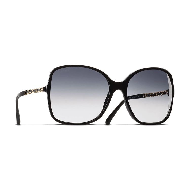 Chanel Pelle di agnello Tessuto metallico Braccio Quadrato Occhiali da sole Donna occhiali da sole Nero CH5210Q-C501-3C