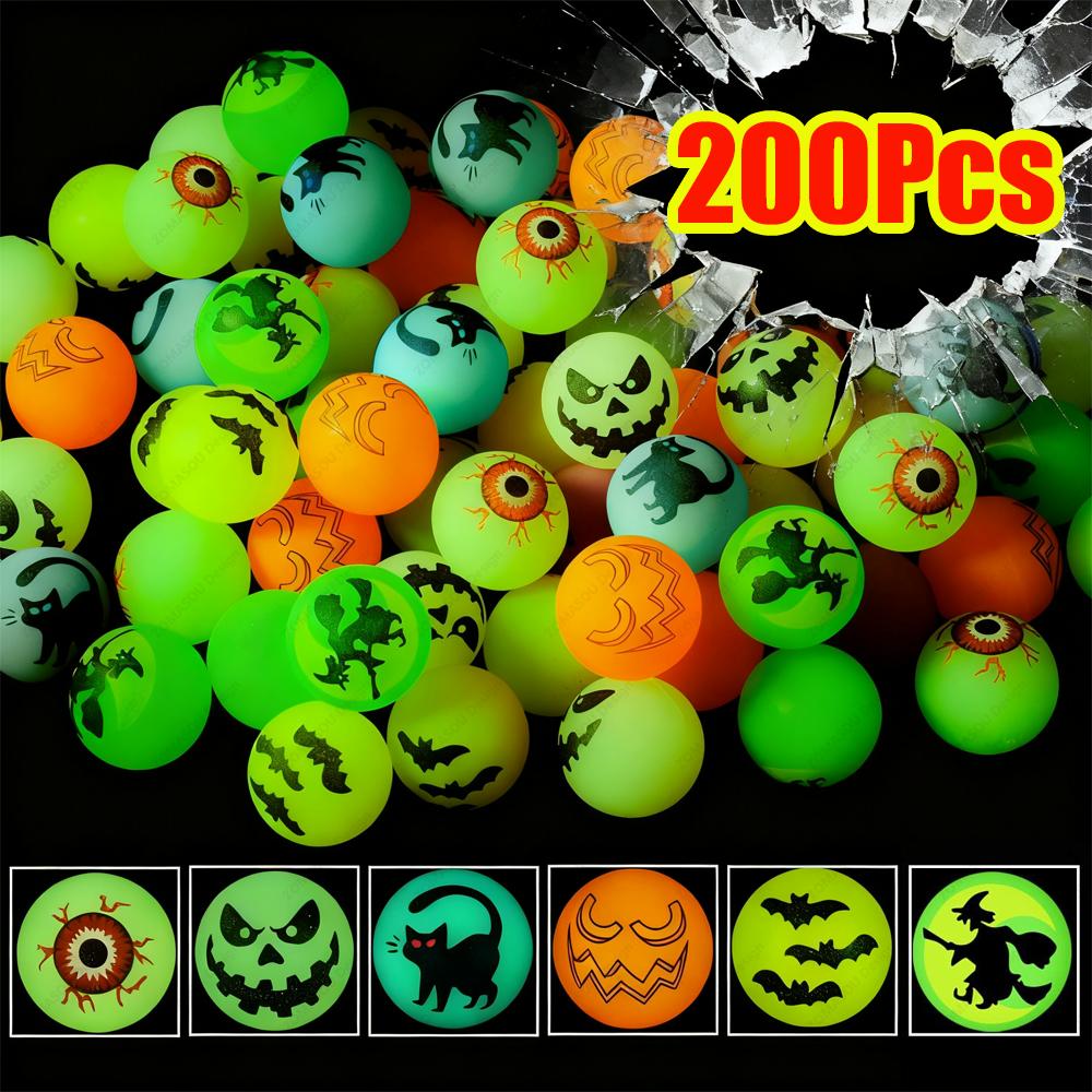200-1Pcs Halloween Glow In The Dark Bouncing Balls Eyeball Toy Kids Halloween Theme Glowing Bouncy Balls For Kid Birthday