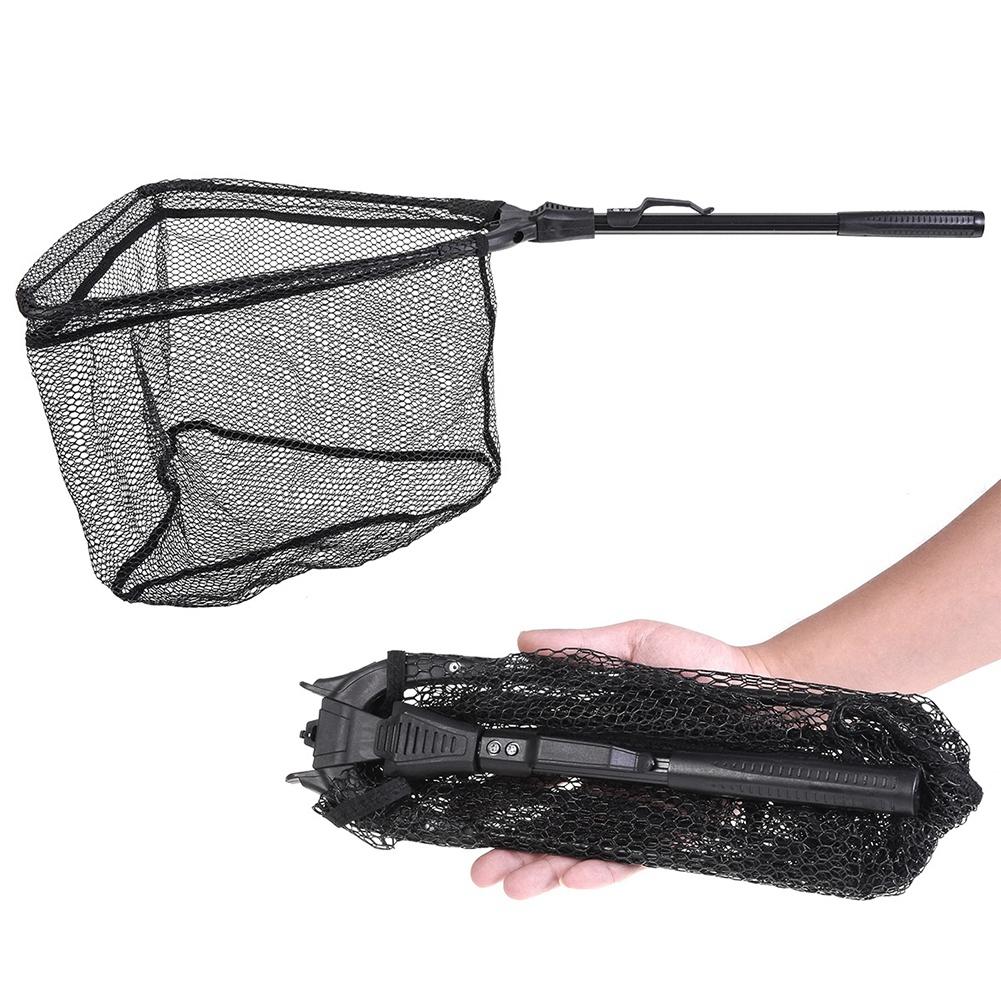 Portable Aluminum Alloy Telescopic Foldng Fishing Landing Net Pole Rubber Handle (40cm)
