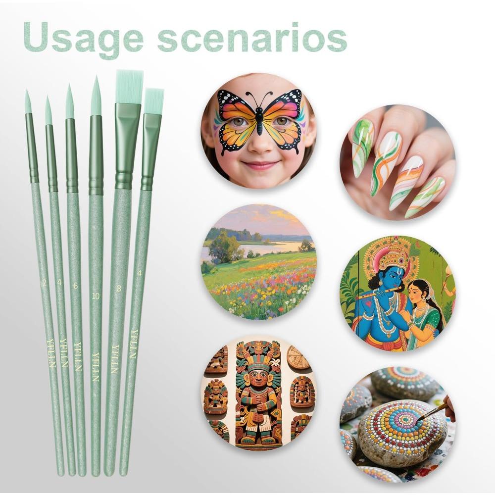 Paint Brushes Set Green, Nylon Hair for Acrylic Watercolor Oil Painting, Detailing Art Supplies for Canvas Rock Face