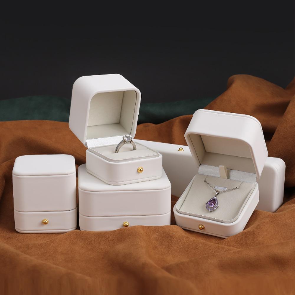 Flannel Lining Jewelry Packaging Box PU Leather Ring Case Necklace Collection Box  Wedding