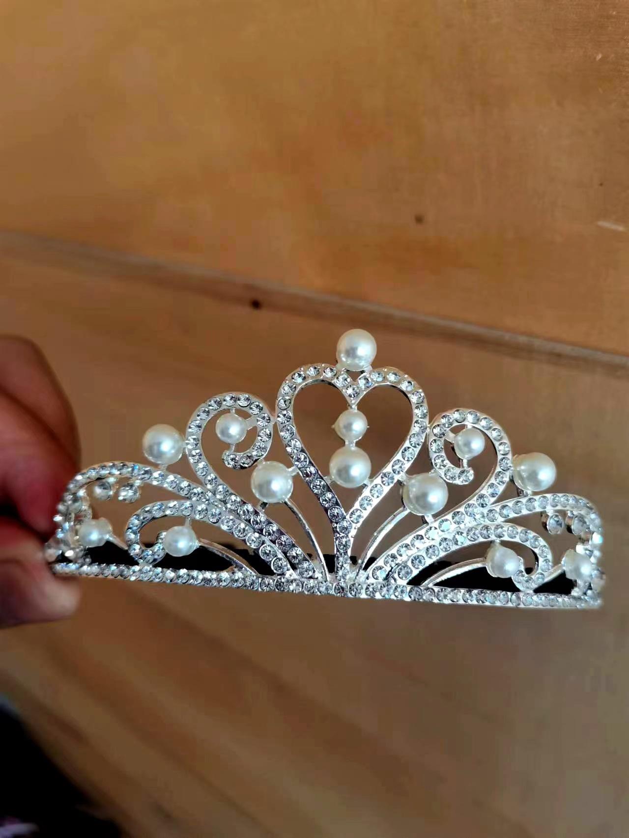 

New fashionable girls alloy inlaid with pearls and rhinestones large crown velvet hairband hairpin for girls