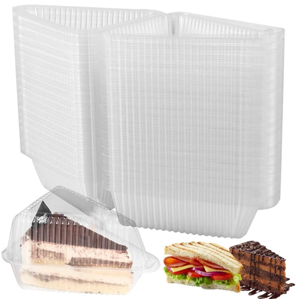 50pcs Plastic Cake Slice Boxes Clear Cheesecake Take Out Box Sandwich Packing Box  Commercial