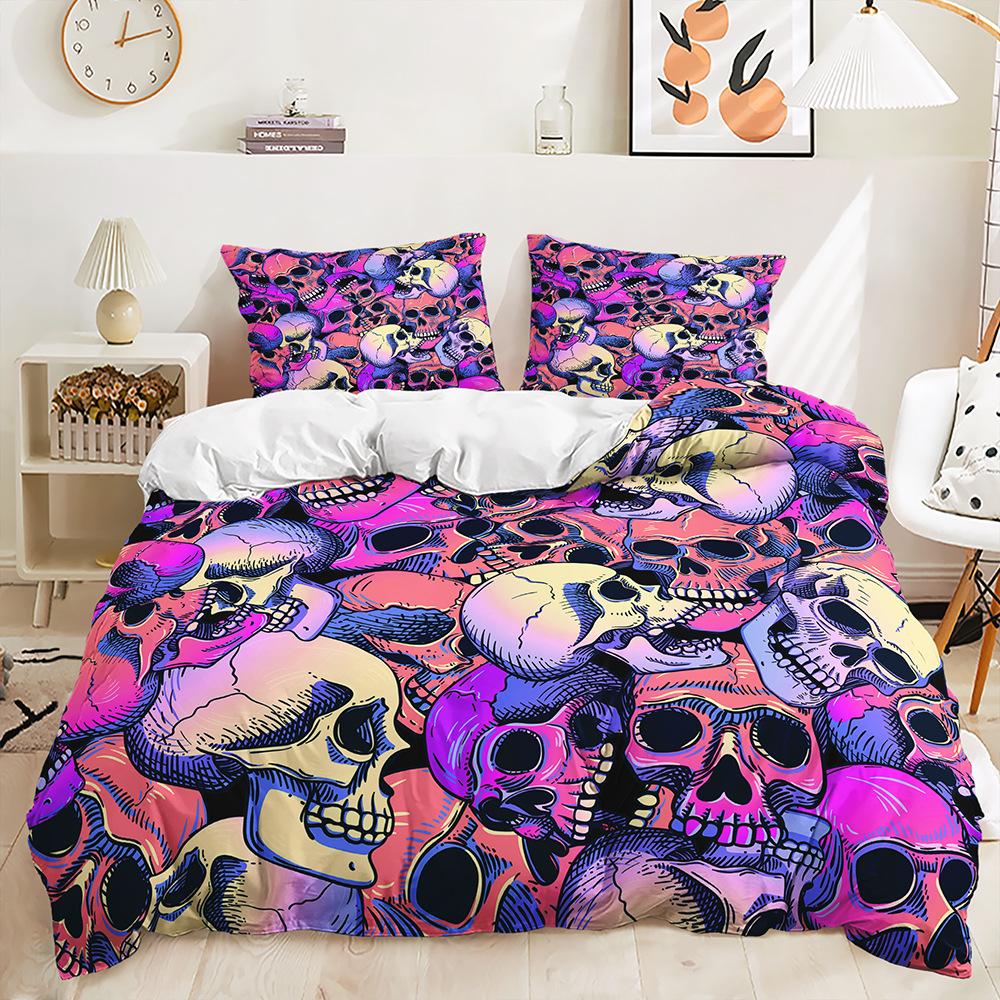 Three-Piece 3D Quilt Cover Rose Skull Dark Wind Kit Bedding