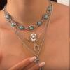 Bohemian Turquoise Chain Choker Vintage Clavicle Chain Multi Layer Necklace  Jewelry Gift
