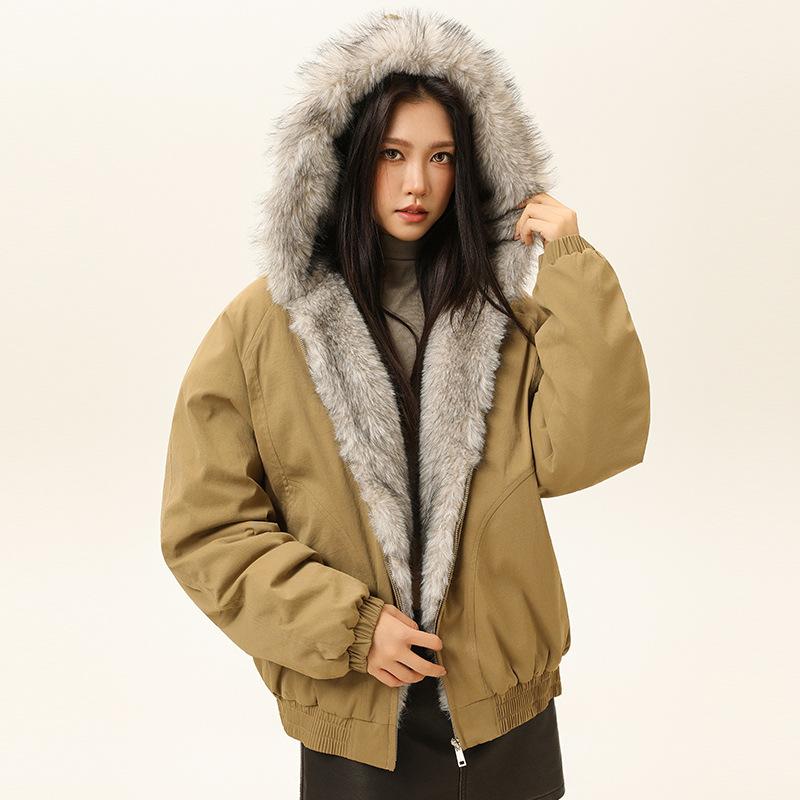 Winter Plush Collar Jacket for Women American Retro Hip-hop Cleanfit Warm Men Clothing Parkas Couple Streetwear Zipper Coats