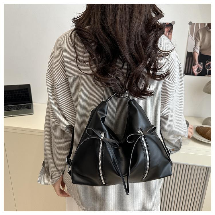 Bow Knot Faux Leather Tote Bag for Women Large Capacity Shoulder Backpack