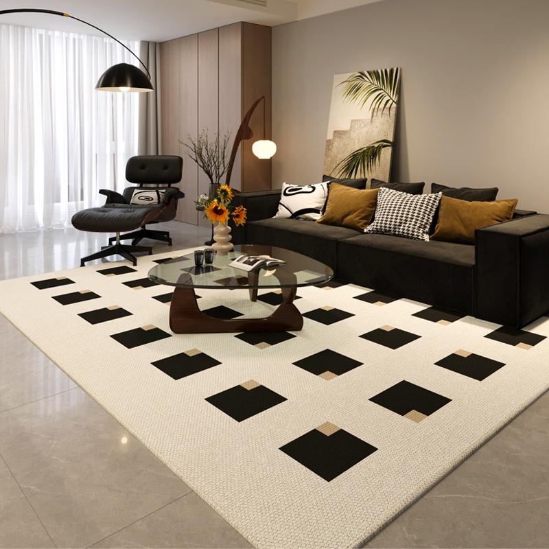 Scandinavian Black  White Geometric Rug Non-Slip High Density Carpet for Modern Living Room Bedroom Office Decor