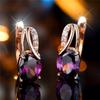 Luxury Female Purple Oval Zircon Stone Hoop Earrings Fashion Gold Color Wedding  For Women