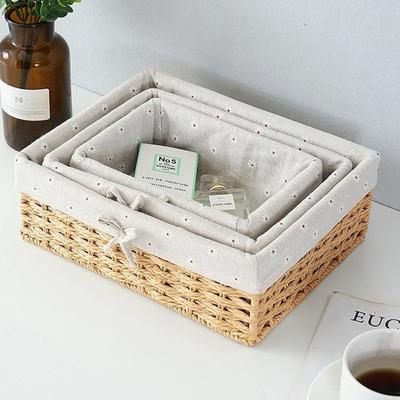 Practical Handwoven Storage Baskets Rectangular Toys Sundries Organizer Snack Desktop Storage Box