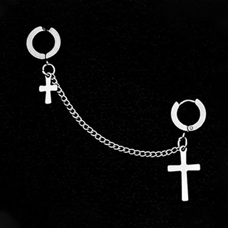 Titanium Steel Korean Cross Chain Stud Earrings for Women – Simple, Versatile Ear Bone Clip Jewelry.