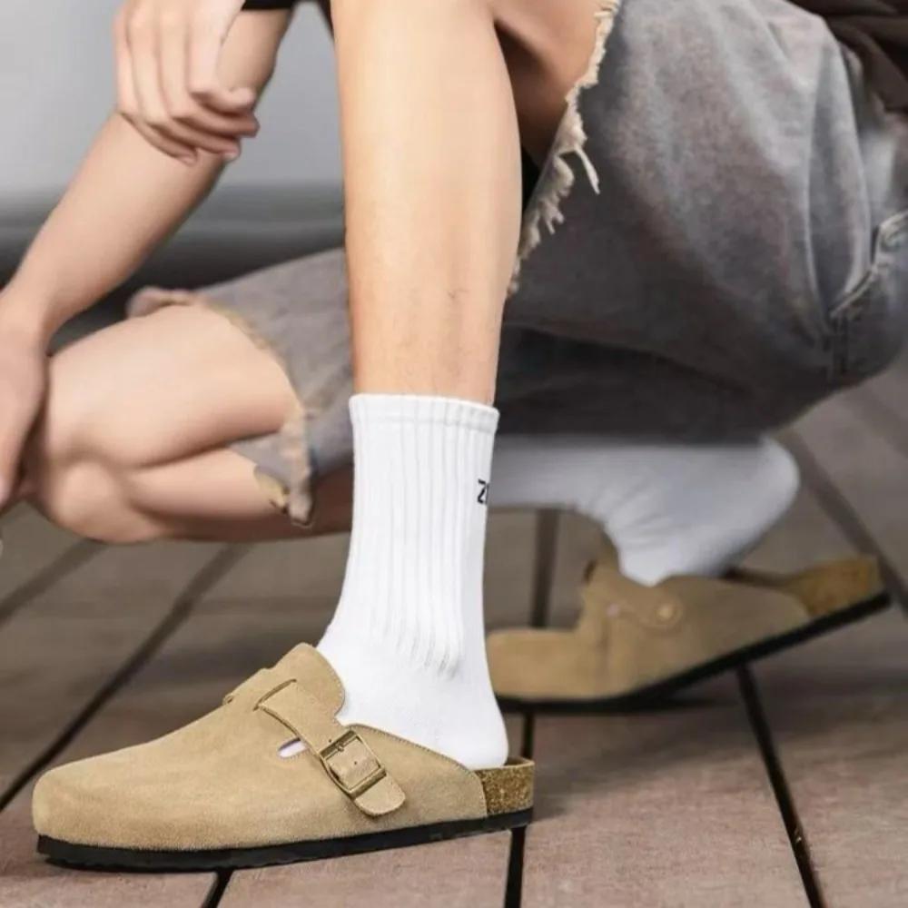 Retro Fashion Women's Shoes Thick-Soled Solid Color Slingback Shoes Soft Soled Home Shoes Suede Clogs Sandals Spring and Autumn
