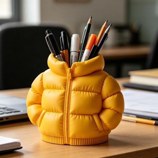 Pufferjacke-förmiger Stiftebecher, 3D-gedruckter Schreibtisch-Organizer, Kreativer Mantel-Stifthalter für Make-up-Pinsel, Home-Office-Dekoration