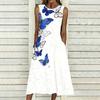Women Oversized Sleeveless Round Neck Dress Jungle Foliage Pattern Flowy Calf Length Dress