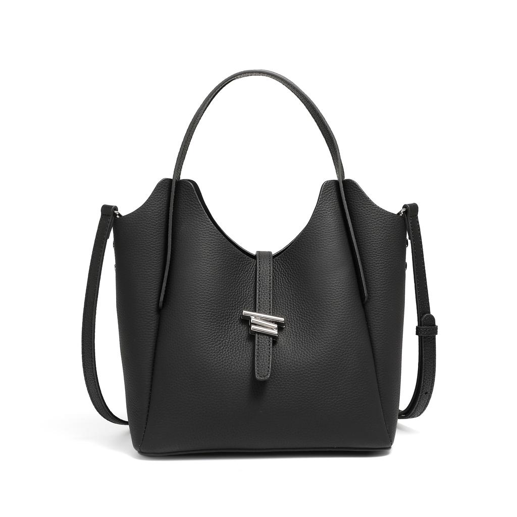 New Spring and Summer Genuine Leather Women's Bag Daily Commuting Handbag Fashion Wind Chime Bag Slanted Vegetable Basket Bag