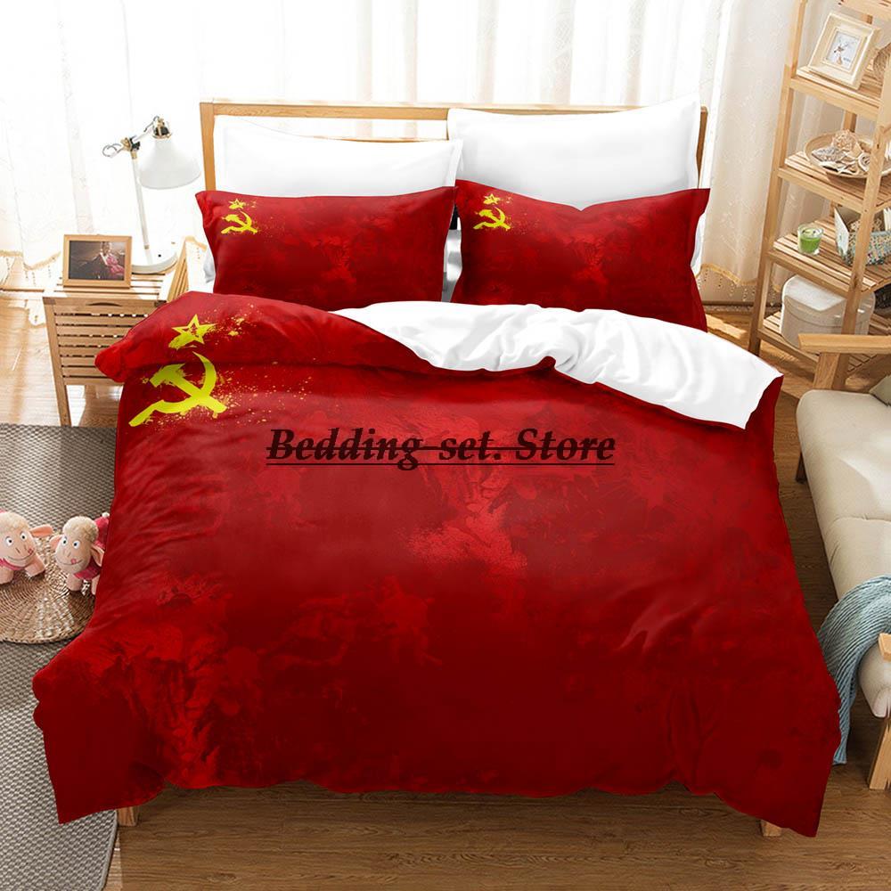 Red Soviet Socialist Republic USSR Flag Bedding Set Single Twin Full Queen King Size Bed Set Aldult Kid Bedroom Duvetcover Sets
