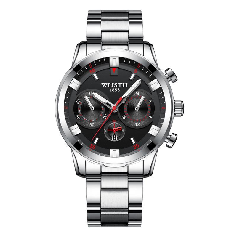 Top Brand Fashion Men's Watch Fake Three Eyes Quartz Steel Band Waterproof Student Men's Watch