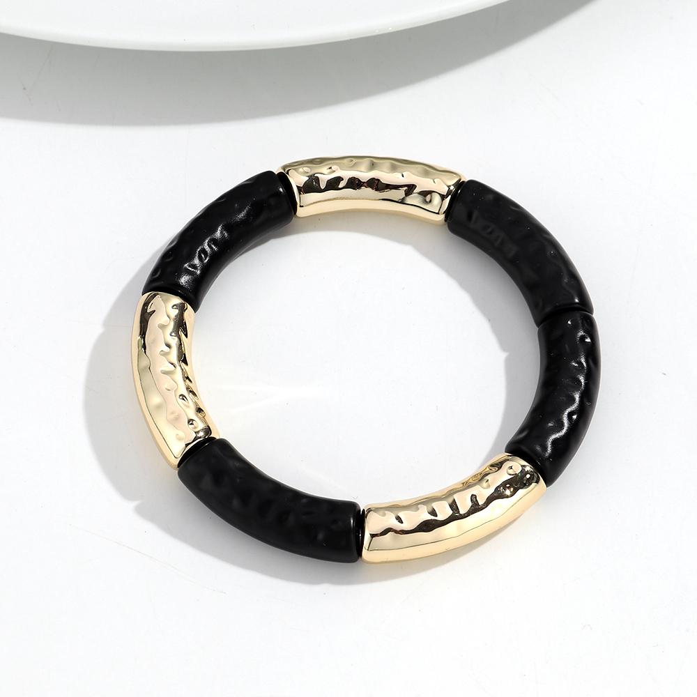 Vintage Acrylic Bamboo Tube Elastic Bracelets Bangles for Women Matte Black Resin Bend Pipe Beaded Bracelet Trendy Jewelry Gifts