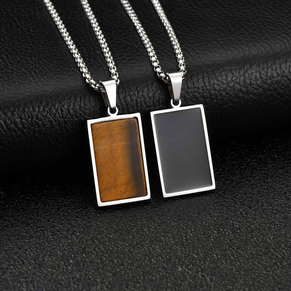 Vnox Men's Geometric Square Pendant Necklace, Tiger Eye Stone Pendant Stainless Steel Box Chain, Jewelry Gifts for Father Friend