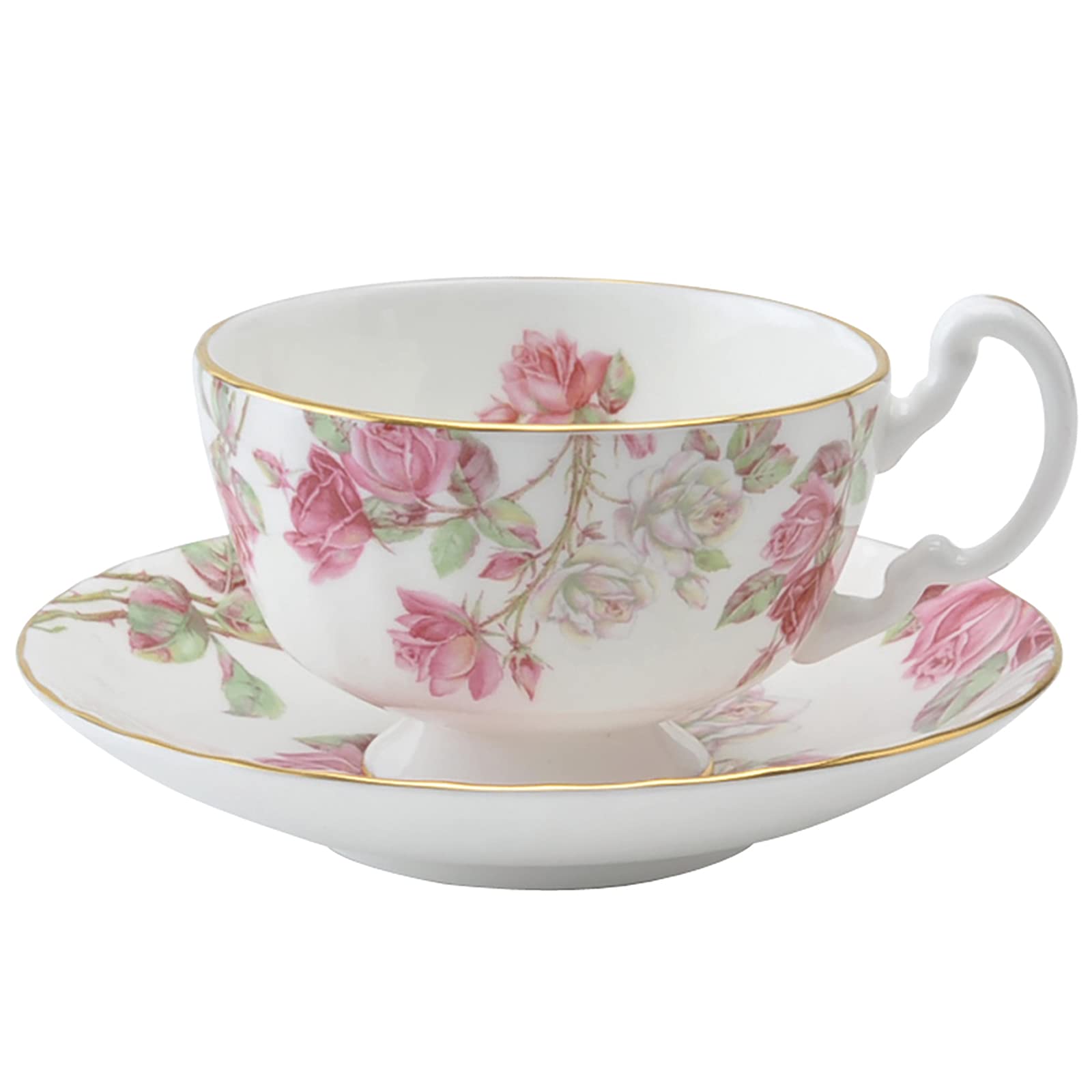 Aynsley Elizabeth Rose Pink Tea Cup & Saucer, Oban, approx. 180ml, eros05006u