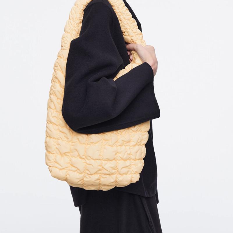 COS Solid Color Fashion Versatile Fabric Cloud Bag Mini Shoulder Tote Women Bags Yellow 1267916003