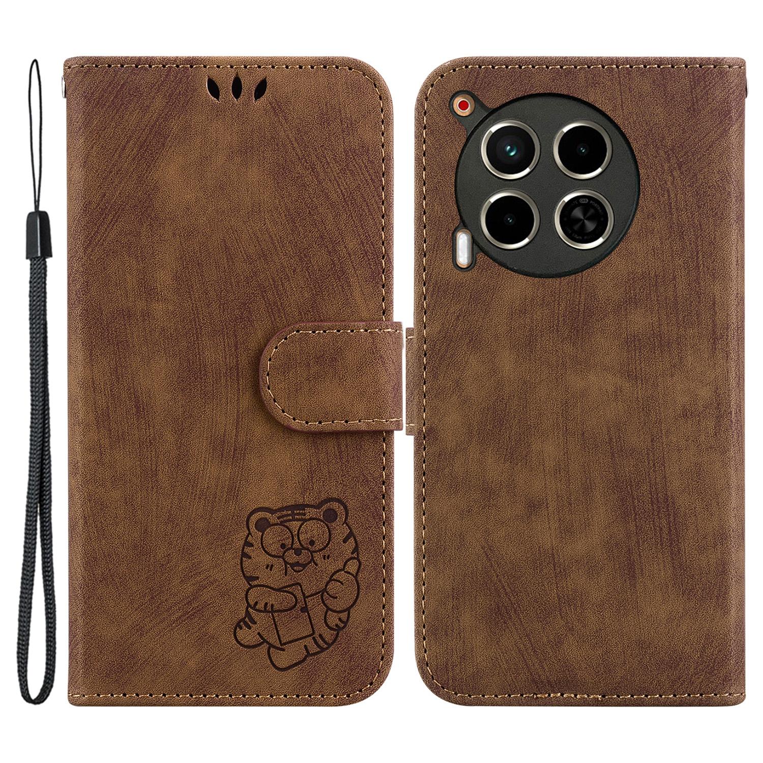 

For TECNO Camon 30 4G/30 5G Stand Case Cute Tiger Imprint Leather Wallet Phone Cover Brown