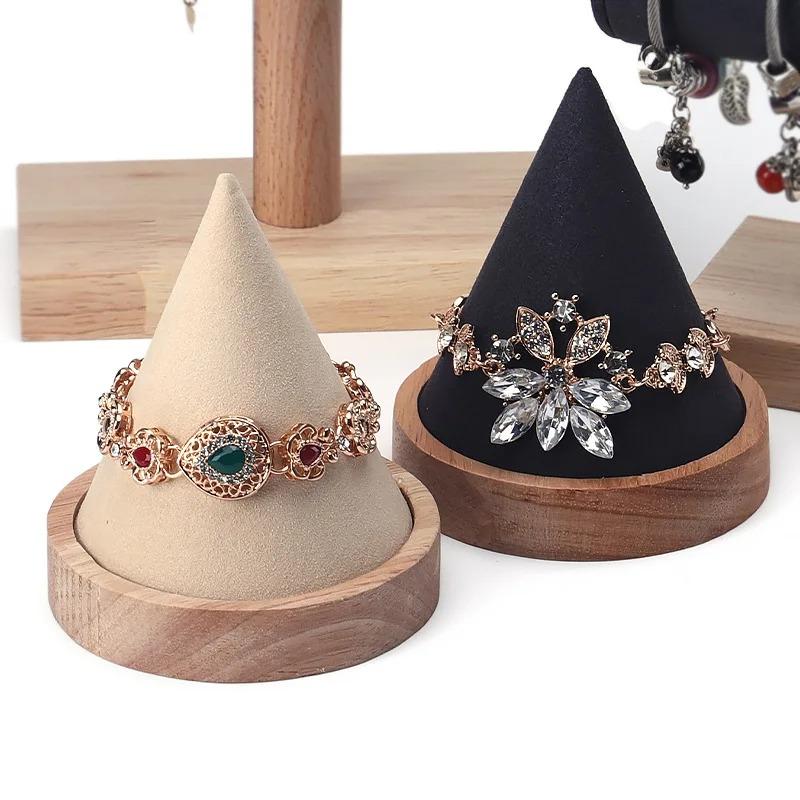 1pcs Creative Wood Cone Bracelet Display Stand Ring Bangle Anklet Chain Necklace Jewelry Storage Rack HolderJewellery Props