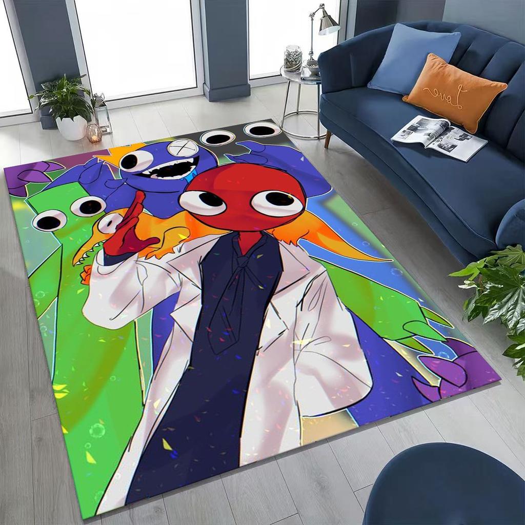 Spiel 3D R-Rainbow F-Friends Cartoon Kunst Teppich für Schlafzimmer Wohnzimmer Sofa Zuhause Fußmatte Dekor,Große rutschfeste Kinderspiel-Bodenmatte