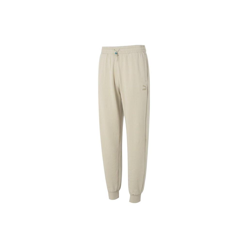 Puma New Year Solid Color Elastic Waist Running Training Tapered Knit Sports Pants Unisex Pants Khaki 625837-90