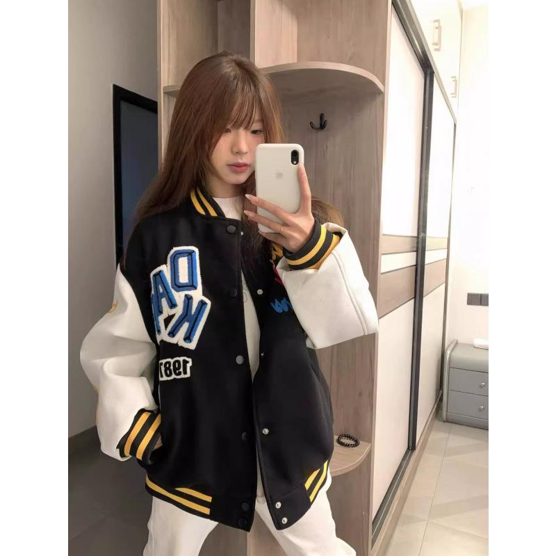 

Women s Trendy 2025 Flocked Embroidered Letter Baseball Jacket - Thick, Versatile Spring & Autumn Outerwear XXL