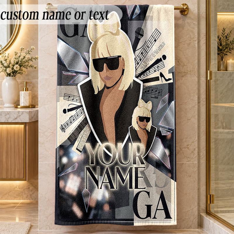 Beach TowelLady Gaga Custom Name Text Personalized Soft Towel for Beach Pool Indoor Home Decor Gift