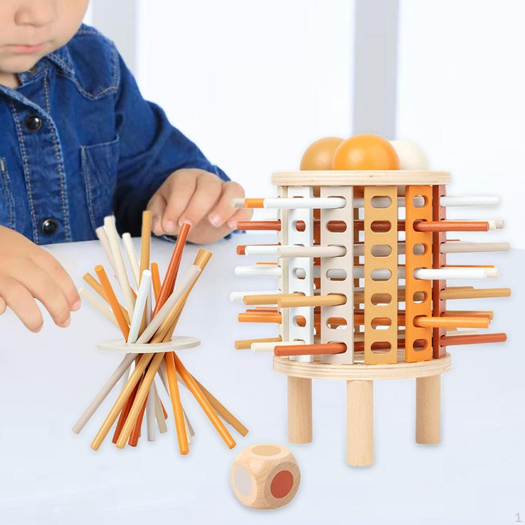 28 Colourful Sticks Dice Games, Wooden Board Game Montessori Toys, Don't Let The Ball Drop Travel