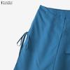 ZANZEA Womens Casual Elastic Waist Loose Layered Wide Leg Cropped Pants