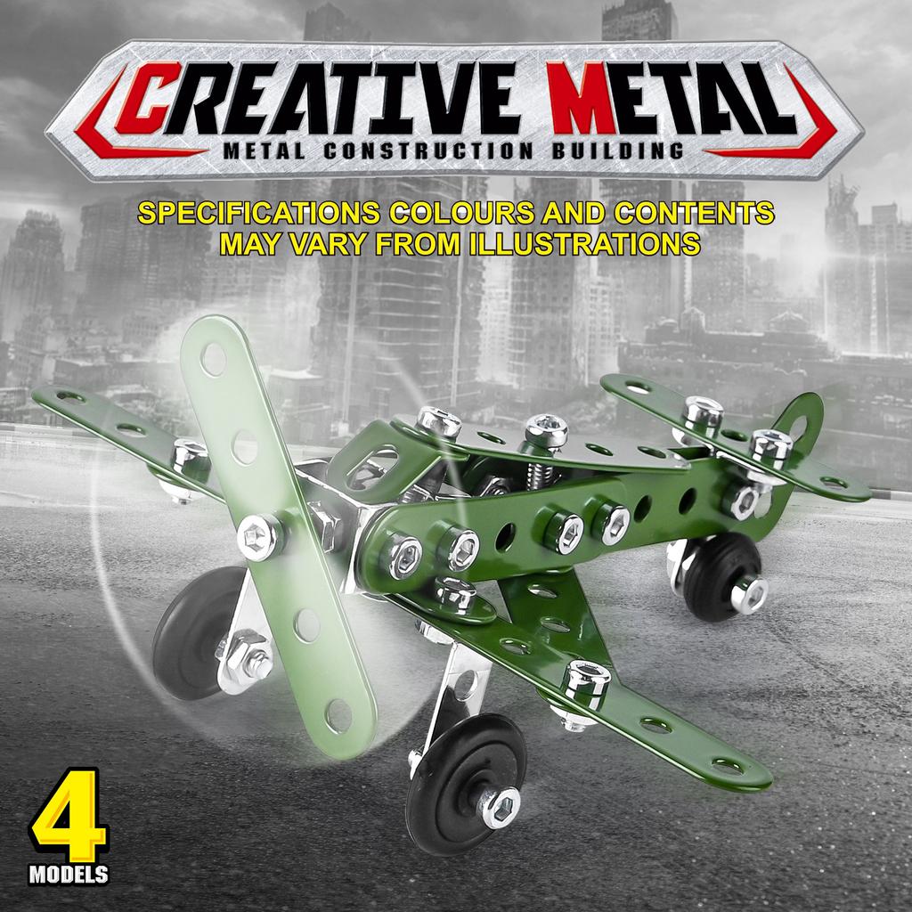 4in1 Metal Aircraft Building Blocks Model Car Truck Tank Set Screws Block DIY Assembly Toy 3D Metal Engineering Vehicle Kit Gift