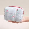 Plaid Bow Makeup Bag, Quilted Cherry Cosmetic Pouch, Student Lightweight Storage, Portable And Multifunctional