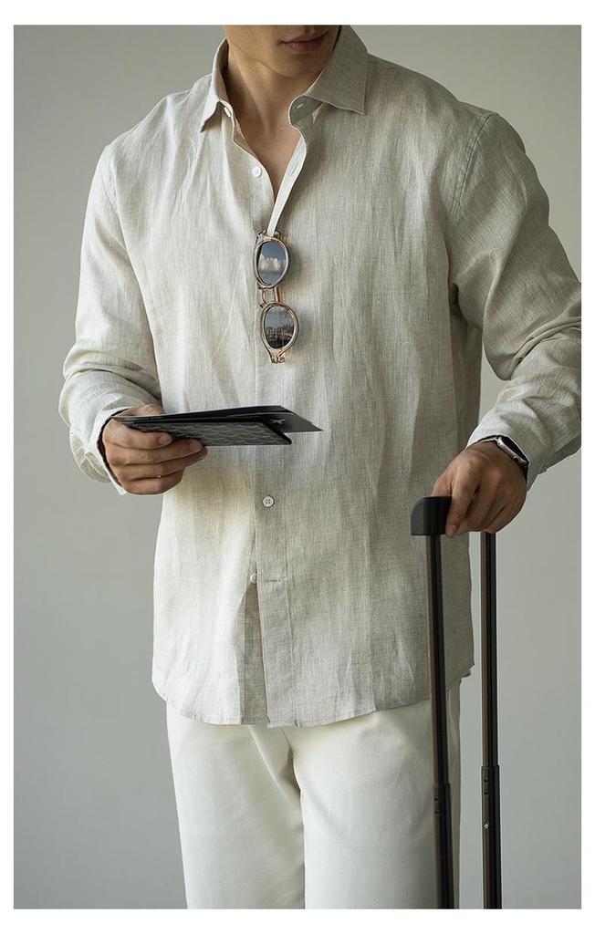 Men's Italian Linen Lightweight Long-Sleeve Shirt - Spring 2026 Casual, Old Money Style.