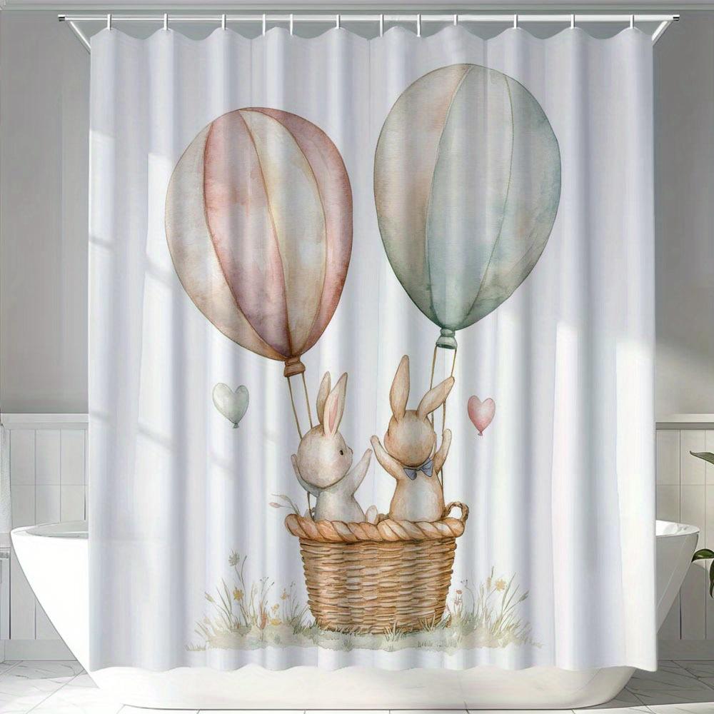 Easter Bunny Shower Curtain - Rabbit, Egg, Chick, Truck, Cat Print, Polyester Bath Decor