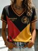Soccer V Neck T Shirt Black Red Yellow Color Block  Sleeve Football Fan Casual Sport Short Sleeve Jersey Tops Family Matching