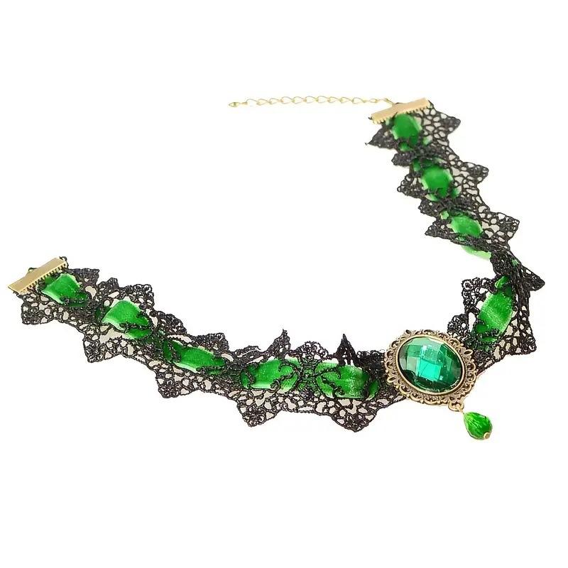 Lace Gothic Choker Necklace with Rhinestones - Victorian Style Collar Jewelry