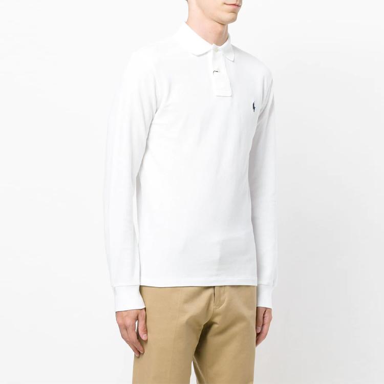 Polo Ralph Lauren Logo Embroidered Solid Color Simple Long Sleeve Polo Shirt Men tops White 710681126-001