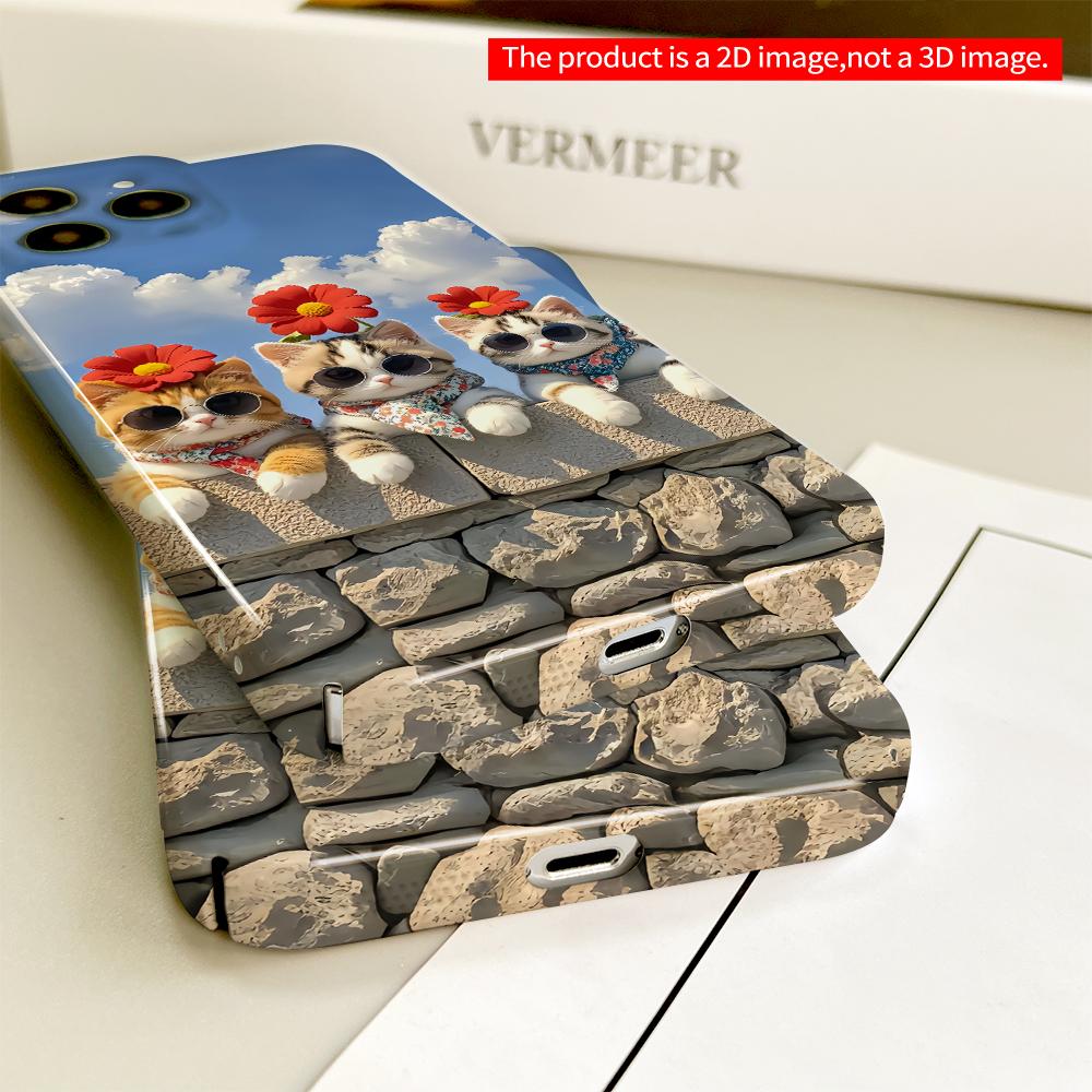 2DFlat Sunset Kittens with Flowers and Sunglasses All Inclusive Film Hard Phone Case, Compatible with iPhone 18 Pro Max 17 16 15 14 13 12 11