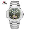 TEVISE T01C Automatic Mechanical Watch for Men Moon Phase Skeleton Watch Stainless Steel Fashion Waterproof Luminous Hands Gift