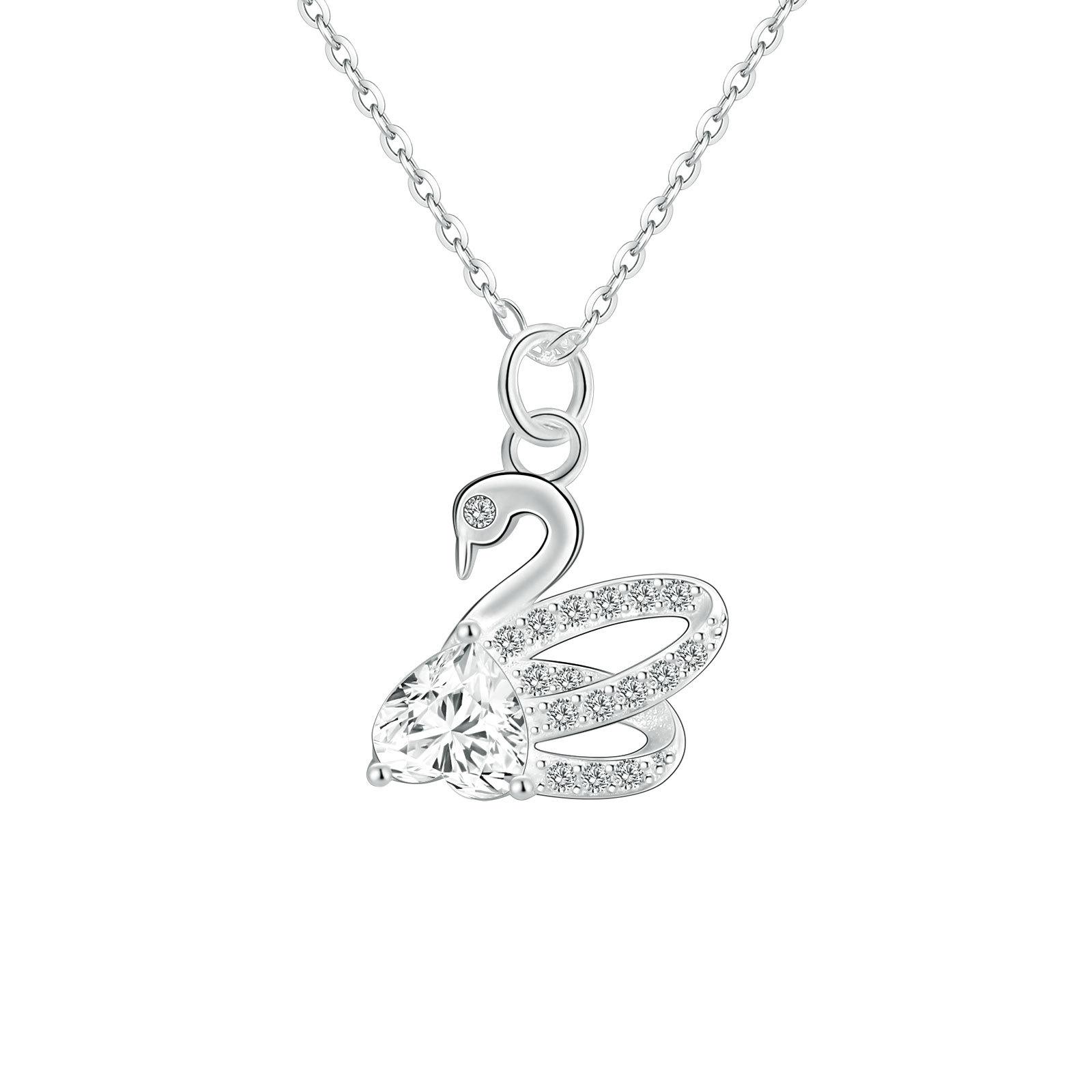 

S999 Sterling Silver Heart Swan Pendant Necklace - Elegant Clavicle Chain for Women s Fashion Pure Silver серебряный